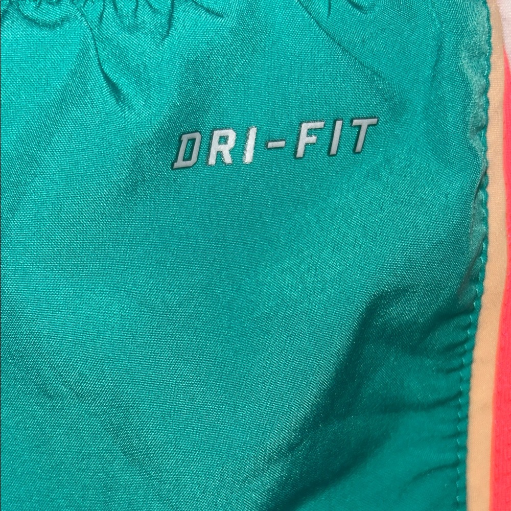Nike Dri Fit teal Athletic Shorts with Tan Panels and Coral Trim size Medium - Picture 7 of 8